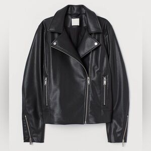 H&M Vegan Faux Leather Biker Moto Jacket black sz XXL